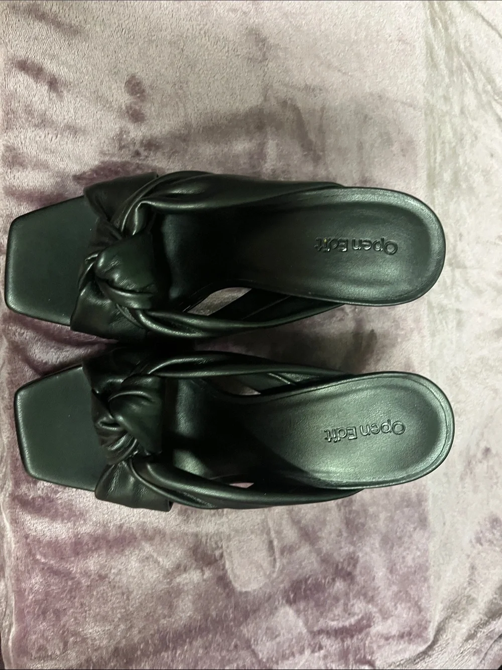 Black Knotted Platform Mule Heels - Women's Slip-On Block Platforms